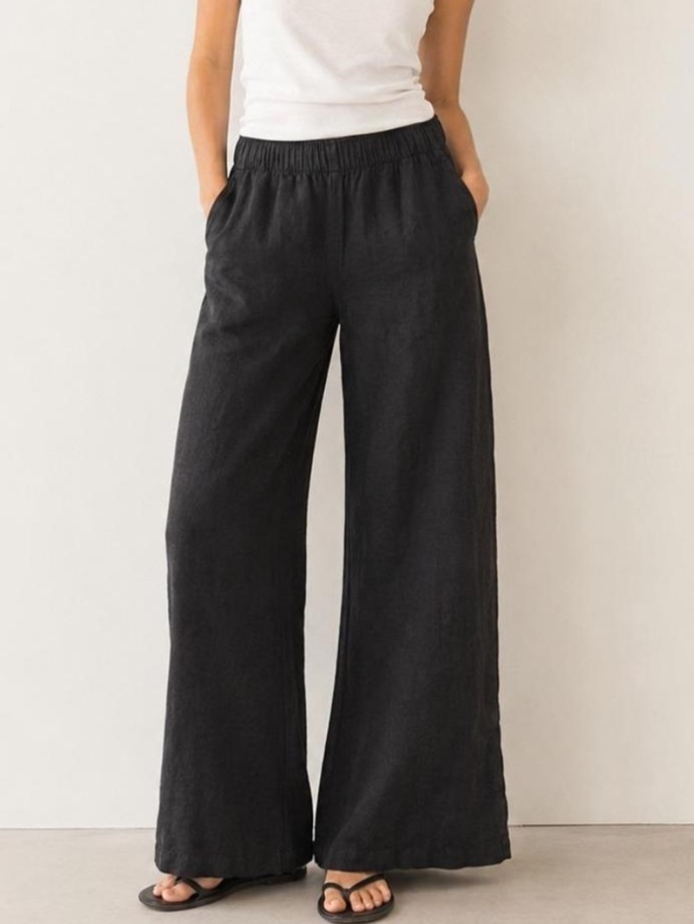 Old Navy Black Wide-Leg Elastic Comfort Waist Linen Pants Medium